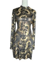 Starlette Gold Marilyn Monroe Style Print Backless Lace-Up Dress Size L