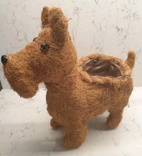 Rattan Scottie dog planter pot 12" 30cm rustic garden patio