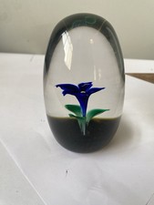 Strathearn Lamp Work S79 Blue Flower Scottish Glass Paperweight Label Date Cane