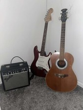 Red Wine Electric Guitar Affinity Series + Fender 15g Amp + Acoustic Guitar