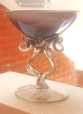 ELEGANT GLASS CENTREPIECE with SMOKEY BROWN BOWL