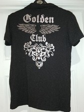 Size S/M Cipo & Baxx Black Diamante Golden club Mens T-shirt Black Silver