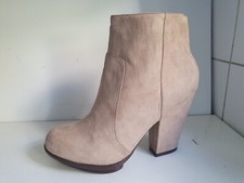 ZARA TRAFALUC DESIGNER UK 7 EU 41 WOMENS NUDE FAUX SUEDE HEELS ANKLE BOOTS