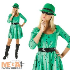 Classic Riddler Ladies Fancy Dress Batman Comic Villian Adults Halloween Costume