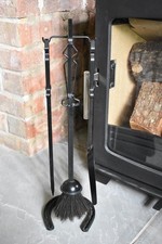 Vintage Fireplace Companion Set Wrought Iron with Horse Shoe Shape Stand Base (H