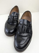 H By Hudson Men’s Black Leather Loafers Tassel UK 9 EU 43 MOD Two Tone Ska