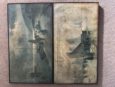 F Arnold Vintage Artist  Early Paintings Morning & Evening Fishing Boats