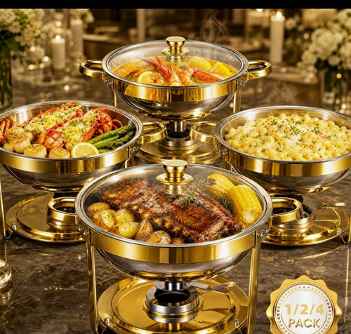 Gold round chafing dish buffet - chafing,