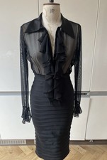 CATWALK COLLECTION STRETCH BLACK PENCIL DRESS STRETCH 7% ELASTANE CHIFFON BODICE