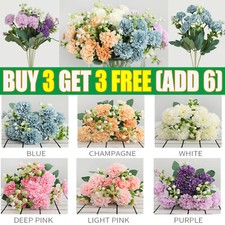 10 Heads Artificial Silk Hydrangea Flowers Wedding Bouquet Party Home Decor UK