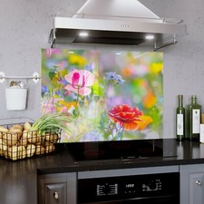 Glass Splashback Kitchen Tile Cooker Panel ANY SIZE Meadow Nature Flowers 0526