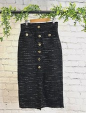 Zara Long Skirt Black  Gold Buttons Size Small (Approx. UK 8) New RRP £49.99