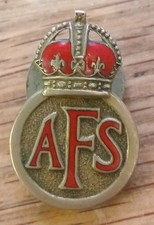 Nice Vintage AFS Auxiliary Fire Service Enamel Military Lapel Badge WW2