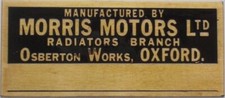 Brass Morris Motors Radiator plate - MG T series, MG TA, MG TB, MG TC, MG TD