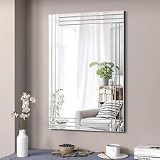 Large Wall Mirror Silver Bevelled Triple Strips MDF Back Modern Glass 90x60cm