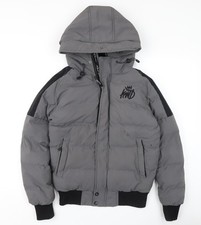 KWD Men's Grey Puffer Jacket XS Hooded Casual