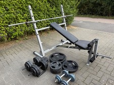 Powerline Weights Bench and selection of dumbbells and barbells