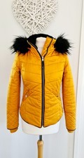 Ladies Womens River Island Mustard Yellow Puffer Coat Jacket Size 8 Hooded