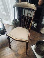 Antique Oak Chair Small Wooden Upholstered Low Fireside High Back