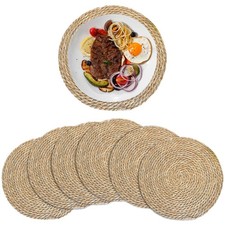 6 pcs Placemats Natural Rattan Round Table Mats Heat Resistant Dinner Table 30cm
