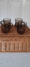 5 x Arc France Smoked Glass Mugs 1970s Retro Arcoroc Vintage 240ml