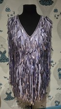 Absolutely Stunning Purple Silver Sparkle Sequin Beaded V Neck Dress, Coast 10