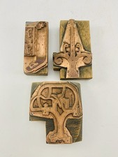 3 Antique Copper Plate On Wood Print Printers Blocks Door Fitting Hardware Book