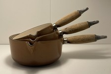 Le Creuset Vintage Pans Set of 3 with Lids brown Cast Iron Enamel 14/16/18