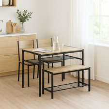 4 Pcs Set Dining Room Table Metal Frame with 2 Matching Chairs and Bench Kitchen