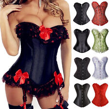 Lady Sexy Burlesque Bustier Corset Basque lingerie Rouge Boned Lace Up Plus Size