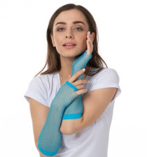 Baby Blue Fishnet Gloves 1980s 80s Rave Hen Party Fancy Dress Fingerless