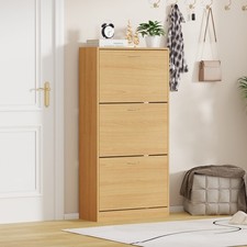 3 Drawer Shoe Cabinet Cupboard Storage Footwear Stand Wooden Rack Unit Pine