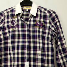 LA MARTINA Womens Shirt SMALL Purple Check Button-Up Regular Fit Cotton Genuine