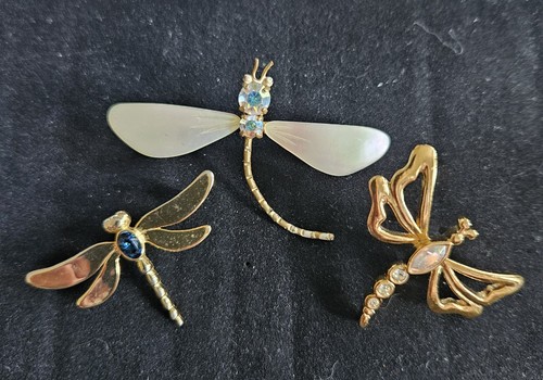 Dragonfly brooch trio gold - dragonfly,