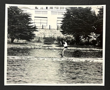 1960s Water Skiing Man Wooden Skis Action Shot Lake Ski Sports Vintage Photo