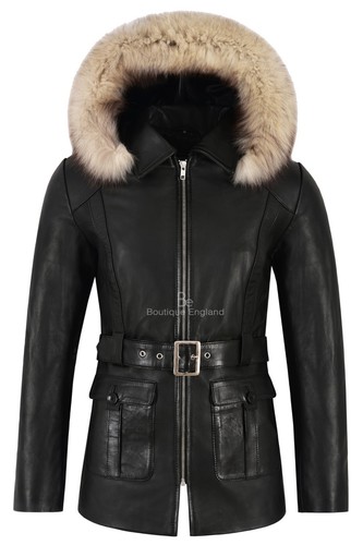 Ladies parka leather jacket - leather,