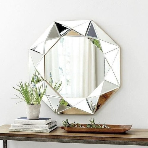 Large silver hanging mirror - silver,