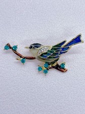 Enamel Bird Brooch Blue Green