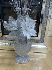 Silver heart vase with flowers - silver,