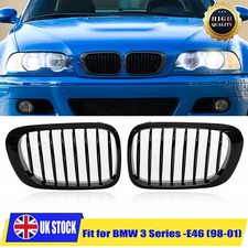 2PCS Kidney Grill Grille For BMW E46 Coupe Cabrio 99-03 Pre-facelift Gloss Black