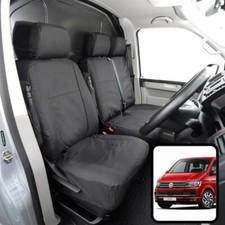 VW Transporter T5 2010-15 Seat Covers Tailored Fit Black Front Set With Armrest