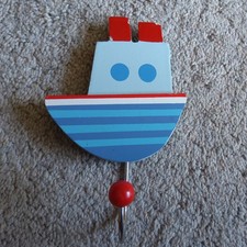 Blue Wooden Boat Hook Childrens Nursery Bedroom Playroom Classroom VGC Wall Door