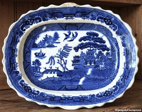 Antique large willow pattern - antique,