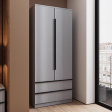 2 Door Combination Wardrobe Ripple Design Modern Bedroom furniture Matt Grey