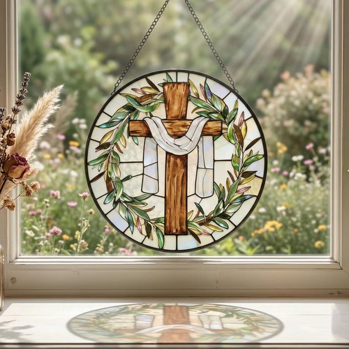 Stained glass cross suncatcher - stained,