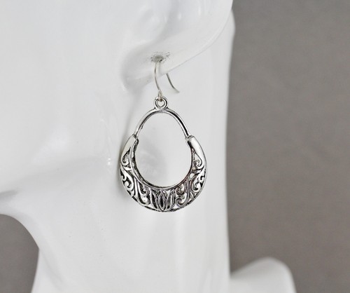 Silver hollow hoop dangle