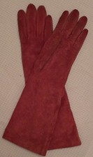 VINTAGE Red Pig-Suede Elbow Length Gloves Opera Style - Ladies Size M - Retro