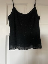 Women’s M&S  Black 100% Silk Crepe Beaded Camisole Top Size 12