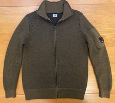 CP Company Khaki Heavy Knit Zip Up Cardigan Mens Small Wool Jumper S 