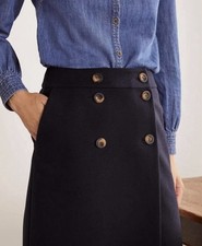 Boden Eloise Wool Mini Skirt Sz 14 Navy Blue Smart Buttons Split Pockets preppy